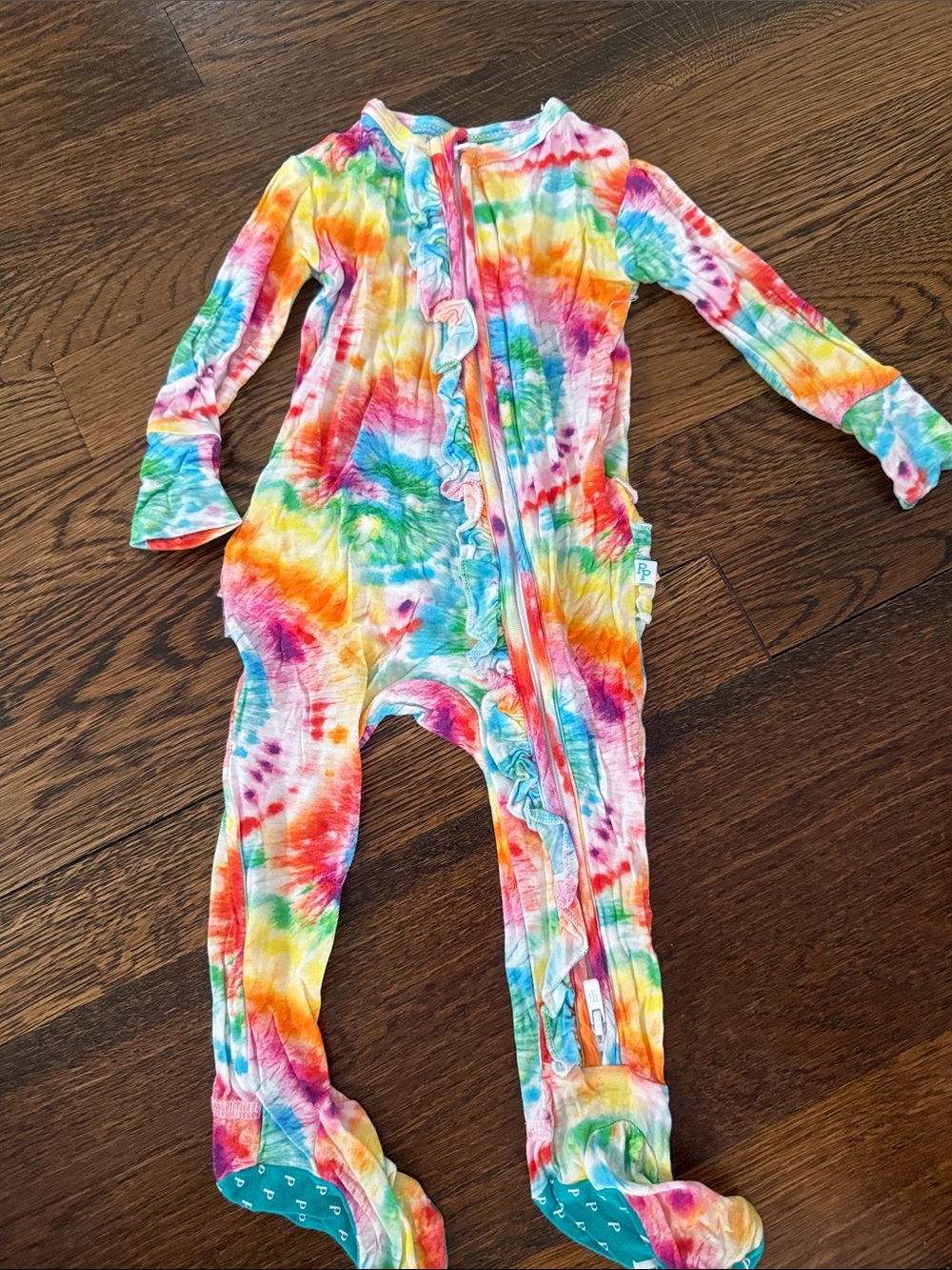 Posh Peanut Tie-Dye Footed One-Piece - Rainbow